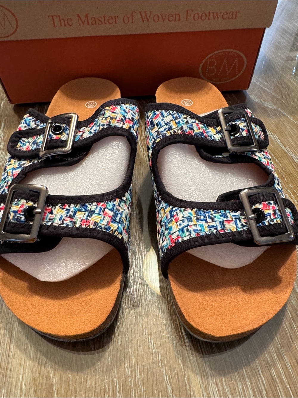 Bernie Mev. Sunset Pixel Boho Comfy summer Slide Sandals -NIB - Picture 6 of 7